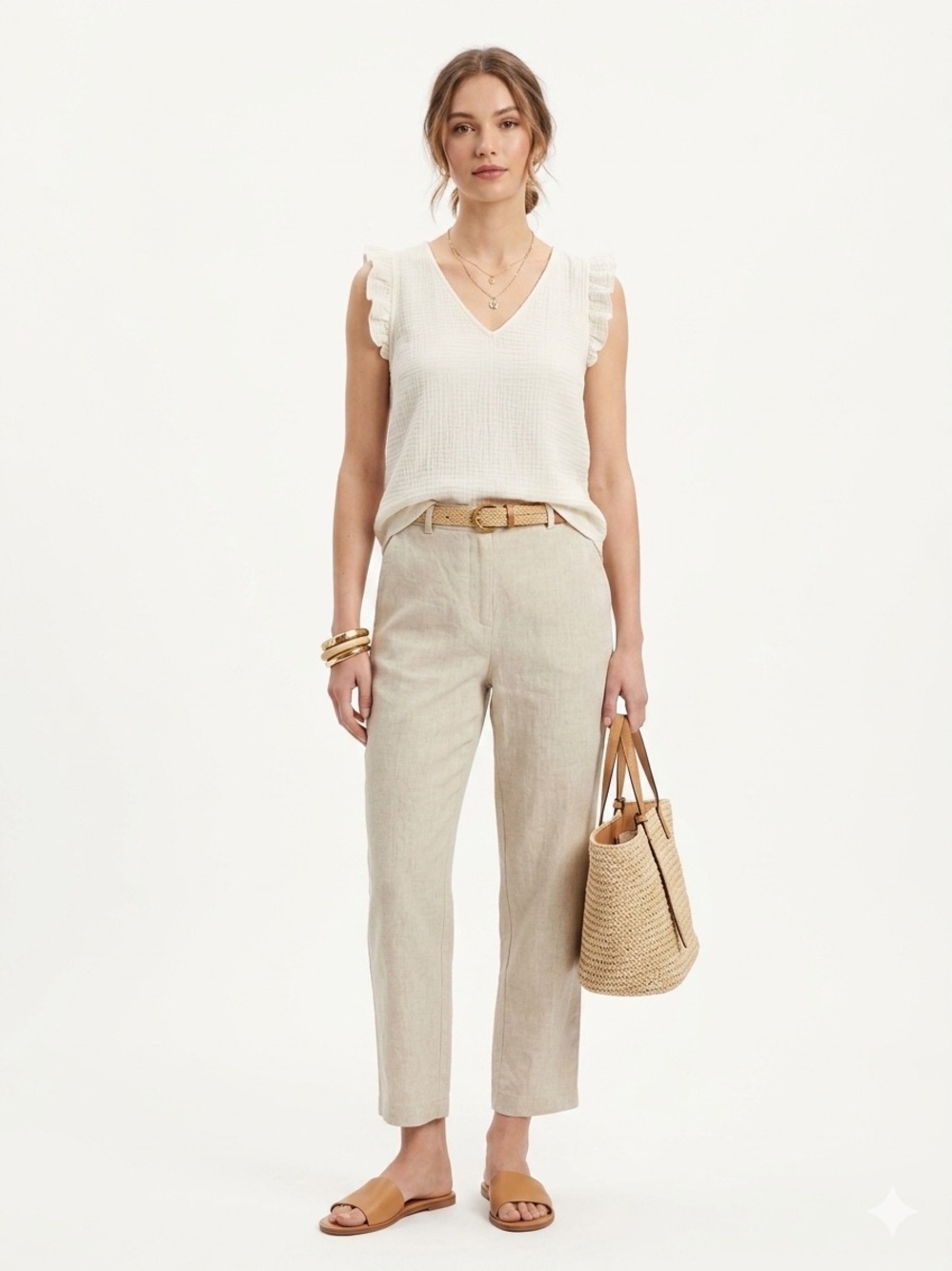 Dear John Cream Straight-Leg Linen Blend Pants